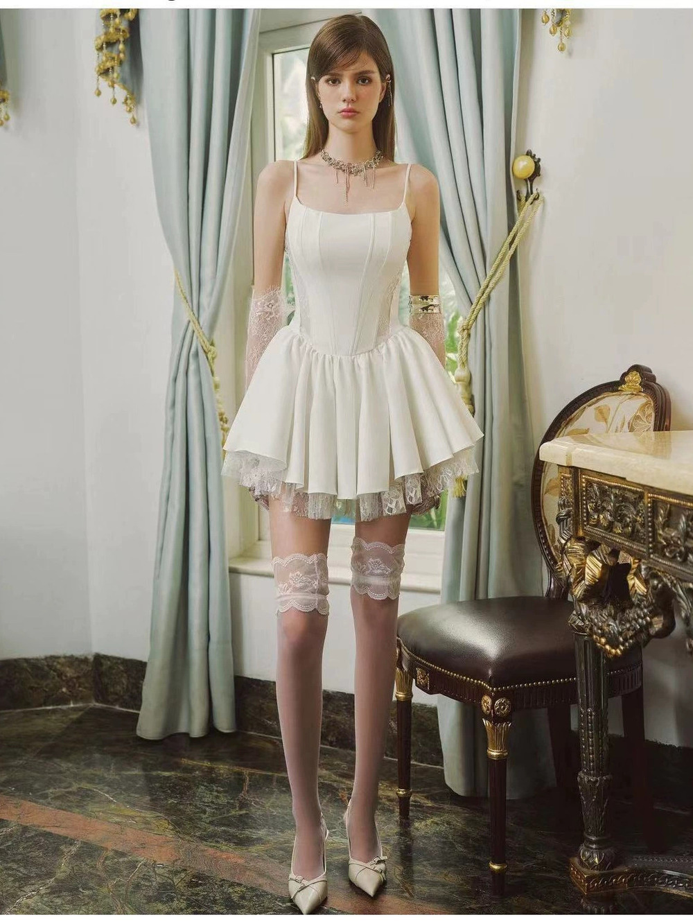 Zara Autumn Fitted Spaghetti Strap Dress Puffy Mini Skirt